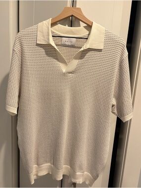 RAITH Waffle Knit Resort Polo Sweater Shirt Cream/Taupe Size Large – Like New